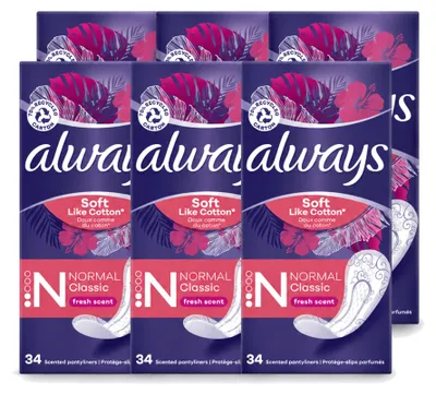 Imagen del producto de 6 toallas higiénicas Always DailyFresh, tamaño normal, paquete económico - 6 unidades
