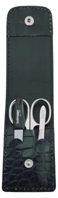 Produktbild von Solingen Maniküre Set 3-teilig – Nagelschere, Pinzette & Saphirfeile – Echtleder Etui Germany Dunkelblau / Cocco