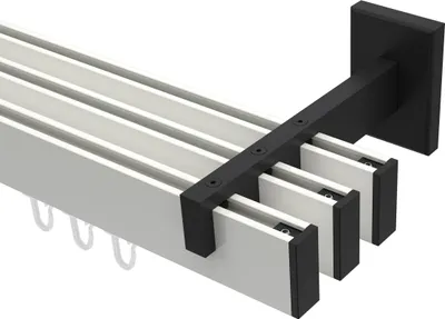 Produktbild von Interdeco Innenlaufstange / Gardinenstange mit Innenlauf Weiß / Schwarz, Typ Smartline Paxo (Kappe), 14x35 mm 3-läufig, 120 cm