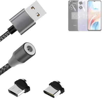 Produktbild von K-S-Trade Hochwertiges Magnet-Lade-kabel Sync-Kabel Daten-Kabel für Oppo A2m mit USB-Typ-C-Anschluss und Micro-USB-Anschluss 2A bis zu 480mbps