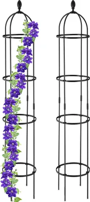 Immagine prodotto di Relaxdays Supporto per rampicanti Obelisco, set da 2, altezza 190 cm, colonna per piante rampicanti, autoportante, torre a forma di rosa in metallo, nera