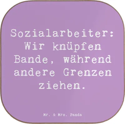 Produktbild von Mr. & Mrs. Panda unterleger Spruch Sozialarbeiterin Bande knüpfen - Lavendeltraum - Geschenk, gläseruntersetzer, Berufsliebe, Tischschoner, Coaster, kreative Geschenke