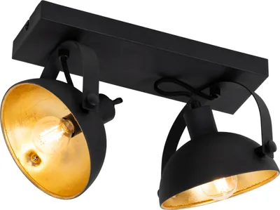 Produktbild von QAZQA - Industrie I Vintage I Industrie I Vintage I Deckenleuchte I Deckenlampe I Lampe I Leuchte schwarz mit Gold I Messing 2-flammig-flammig verstellbar – Magnax I Wohnzimmer - Stahl Länglich - LED