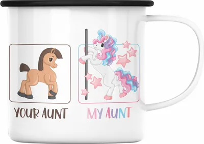 Produktbild von Trendation - Your Aunt My Aunt Emaille Tasse Geschenk Beste Tante Der Welt Lustiger Spruch (Schwarz)