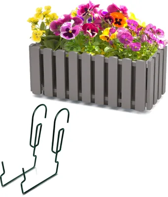 Obrázok produktu pre Balkónový box s háčikom Kvetináč Kvetináč Plot Šedá Š 38cm 6 L Balkónový kvetináč Záhradný plot imitácia zábradlia vzhľad plastu