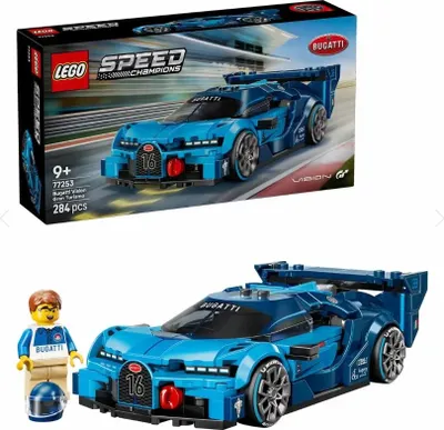 Produktbild von LEGO Speed Champions Bugatti Vision Gran Turismo Hypersportwagen - Modellbau mit sammelbarer Fahrer Minifigur - Gaming Geschenkidee für Jungen ab 9 Jahren und Motorsportfans