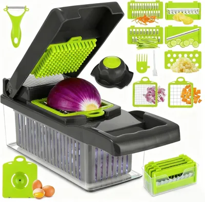 Image de Râpe à légumes 16 en 1, avec 7 lames, en acier inoxydable, pour la cuisine