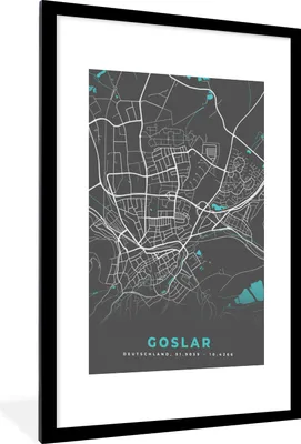 Produktbild von MuchoWow® Gerahmtes Poster Blau - Deutschland - Karte - Stadtplan - Goslar 60x90 cm - Poster mit Schwarzem Bilderrahmen Wandposter Rahmen Foto Bilder - Dekoration - Wandposter Wohnzimmer - Hochwertig