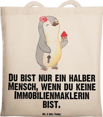 Produktbild von Mr. & Mrs. Panda umhängebeutel Immobilienmaklerin Herz - Transparent - Geschenk, Ausbildung, Immobilienkauffrau, Lustig, Jutebeutel, Spruch, totebag, Shopping Tasche