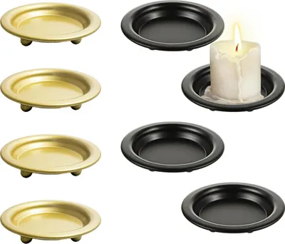Produktbild von 8er-Set Kerzenteller aus Metall, 4× Schwarz + 4× Gold, rund, ideal als Kerzenhalter und Deko für Zuhause