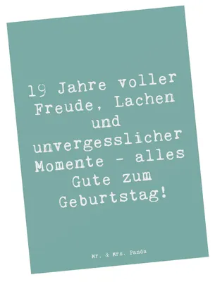 Produktbild von Mr. & Mrs. Panda Postkarte Spruch 19. Geburtstag Freude - Meeresbrise - Geschenk, liebevoll handgefertigt, Ansichtskarten, Grußkarte, Postkarten, schöne Erinnerungen