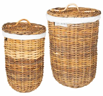 Immagine prodotto di vidaXL Cesto per biancheria con coperchio, GENDT, 2 pezzi, color marrone naturale, in rattan