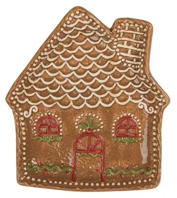 Produktbild von Clayre & Eef Frühstücksteller Lebkuchenhaus 20x18x3 cm Braun Keramik