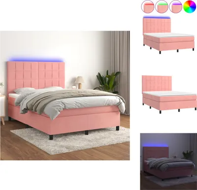 Produktbild von vidaXL Boxspringbett mit Matratze & LED Rosa 140x190 cm Samt -  Betten & Bettgestelle