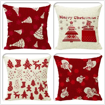 Produktbild von Weihnachts-Kissenbezug 45 x 45 cm, 4er-Set, Weihnachts-Deko-Kissenbezug, Deko-Kissenbezug, rustikales Sofa, Leinen-Kissenbezug, Sofa, Sofa-Sessel, Wohnzimmer-Kissenbezug