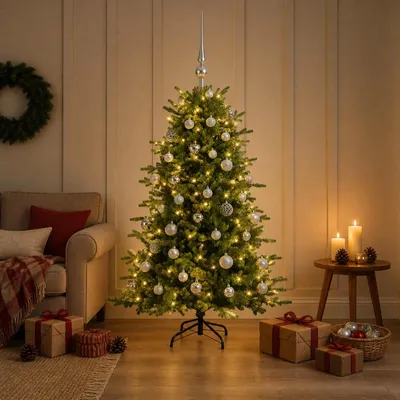 Immagine prodotto di Albero di Natale artificiale con decorazioni natalizie, altezza 150 cm, 150 luci LED