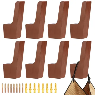 Imagen del producto de Juego de 8 ganchos de madera natural para colgar en la pared, color nogal oscuro