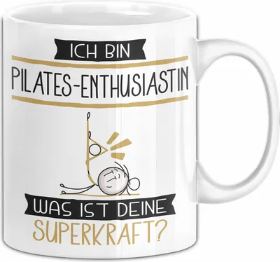 Produktbild von Pilates-Enthusiastin Geschenk Tasse Ich Bin Pilates-Enthusiastin Was Ist Deine Superkraft Geschenkidee Lustig Geburtstag Weihnachten (Weiß)