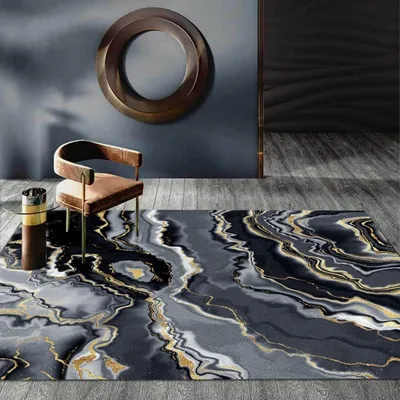 Produktbild von Rechteck Teppich Graues Gold Marmormuster Kurzflor Polyester 160 x 200 cm