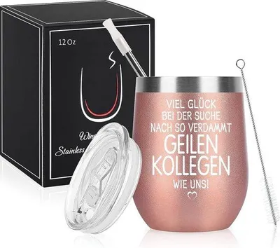 Immagine prodotto di Bicchiere da vino bianco in acciaio inossidabile da 350 ml a doppia parete con coperchio