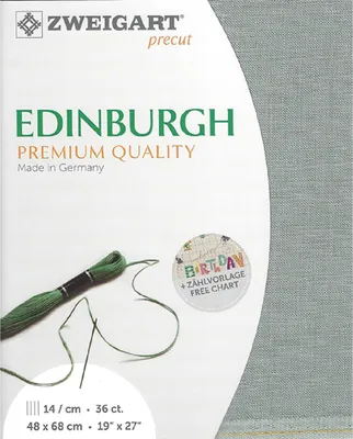Obrázok produktu pre Látka EDINBURGH od spoločnosti Zweigart, predstrihaná, 35 ct, farba 7094, zelenosivá, určená na výšivku, 100% ľan, rozmer 48x68 cm