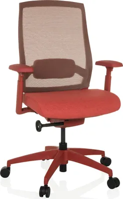 Produktbild von hjh OFFICE Profi Bürostuhl COLORE Ergonomischer Schreibtischstuhl mit Armlehnen (höhenverstellbar) Stoff/Netzstoff Rot Drehstuhl für Büro, Zuhause