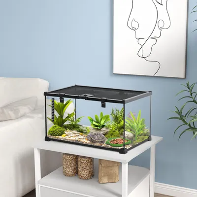 Produktbild von Sweiko Reptilienbox Terrarium, inkl. Streifenthermometer, Fütterungsklappen, 50 cm x 30 cm x 25 cm, Glas + Metall, Schwarz