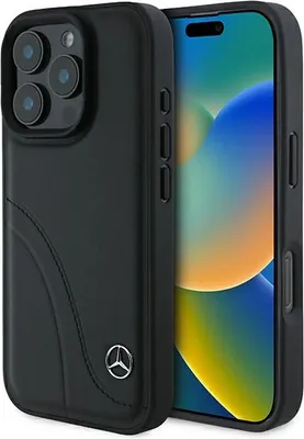 Obrázok produktu pre Etui Mercedes Mb Zakrivené stehy Kožené na Iphone 16 Pro - Čierne
