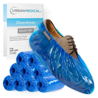 Produktbild von Überschuhe Einwegüberschuhe Schuhüberzieher - 50 Stück - Wasserdicht - Antirutschsohle - Einheitsgröße bis 47 - Für Regen und Schmutz