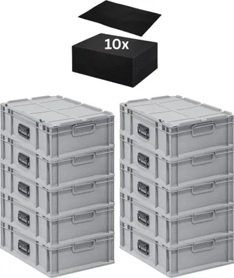 Produktbild von SparSet 10x Eurobox NextGen Portable mit Rasterschaumstoff & Schaumstoffeinlage  Germany | HxBxT 18,5x40x60cm | 34 Liter | Eurobehälter, Transportbox, Transportbehälter, Stapelbehälter