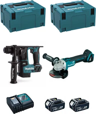 Image de MAKITA Kit DLX2125TJ1B (DGA504 + DHR171 + 2 x 5.0 Ah + DC18RC + 2 x MAKPAC 3)