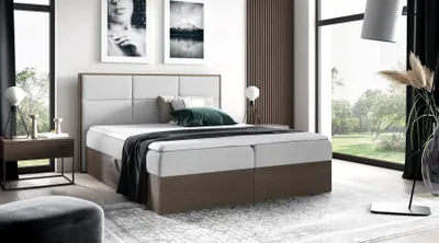 Produktbild von Kontinentales Bett 140x200 CHANTELLE 2 - dunkle Eiche / Esche + GRATIS Matratzenauflage