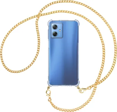 Produktbild von Handykette Backcover-Schutzhülle mit Band (Metall goldfarben) für Motorola Moto G54 5G (XT-2343-1, 6.5'') - goldfarbene Kette