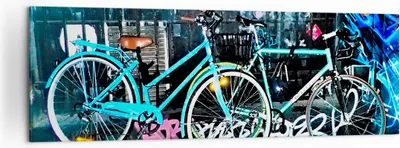 Produktbild von Bild auf Leinwand - Leinwandbild - Fahrräder Graffiti Straße Wand - 160x50cm - Wand Bild - Wanddeko - Leinwanddruck - Bilder - Kunstdruck - Wanddekoration - Leinwand bilder - Wandkunst - AB160x50-2949