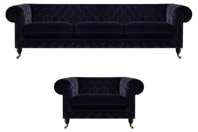 Obrázek produktu pro pohovky Chesterfield Tmavě modré textilní třímístné křeslo Noble