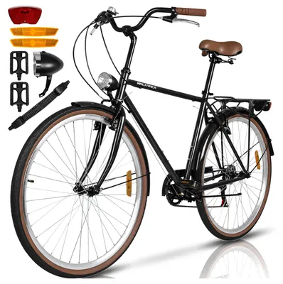 Produktbild von MalTrack Herren City Bike 28 Zoll Fahrrad mit 6 Gang Shimano 50 cm Rahmen Gepäckträger LED-Leuchten Schwarz Schutzblechen