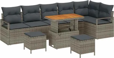 Obrázok produktu pre vidaXL Záhradná sedacia súprava s vankúšmi 9 ks Grey Poly Rattan
