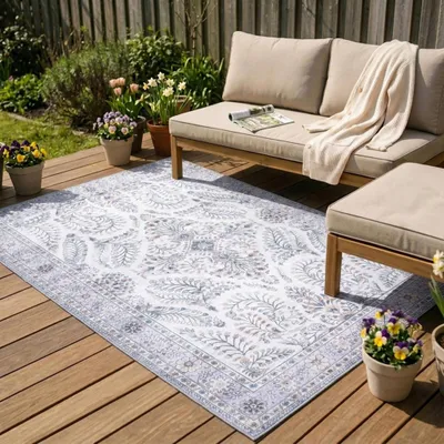 Image de Volero - Tapis extérieur vintage - Santo Flora Blanc - 200x290 cm