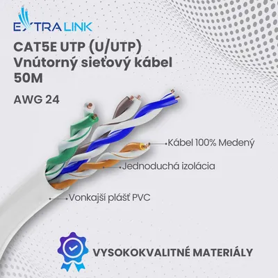 Obrázok produktu pre Extralink CAT5E UTP (U/UTP) V2 Wewnętrzny | Kabel sieciowy skrętka | 50M (EX.22493)
