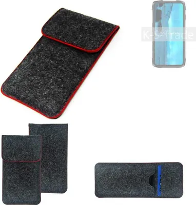 Produktbild von K-S-Trade Handy Schutz Hülle kompatibel mit Cubot KingKong 7 Schutzhülle Handyhülle Filztasche Pouch Tasche Case Sleeve Filzhülle dunkelgrau roter