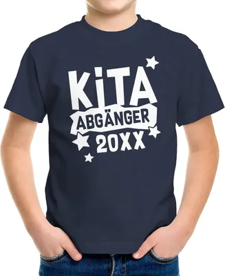 Produktbild von Kinder T-Shirt Jungen Kita personalisiert mit Jahreszahl Abschied Kindergarten Geschenk Schulanfang Moonworks® Jungs navy 122-128 (7-8 Jahre)