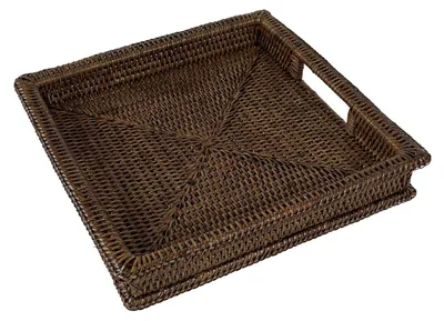 Quadratisches Rattan-Tablett, braun, 30 x 30 x 5 cm