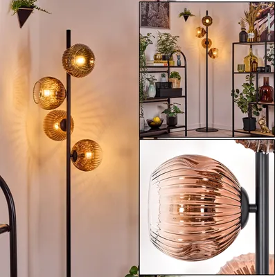 Produktbild von Villamare Stehlampe aus Metall/Riffelglas in Schwarz/Kupferfarben/Klar