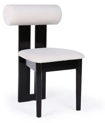 Image de MENZZO Chaise de salle à manger style intemporel Tuboli Bois foncé et Velours Crème