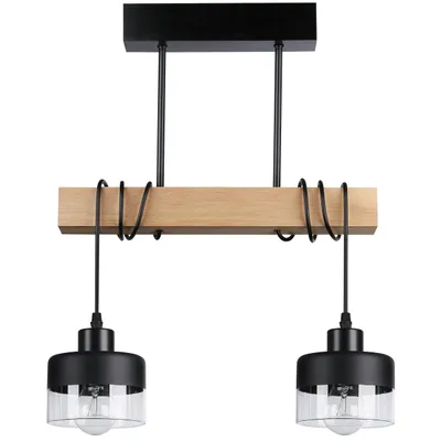 Obrázek produktu pro MasterLED Závěsné světlo - 2 světla 40 cm - černé dřevo dub - E27 - závěsné světlo na jídelní stůl - závěsné světlo dřevo - STARK