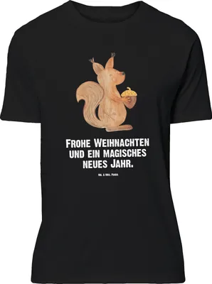 Produktbild von Mr. & Mrs. Panda T-Shirt Eichhörnchen Weihnachtszeit - Schwarz - Geschenk, Guten Rutsch, Tshirt, Weihnachtsgruß, Oversize Shirt, Große Größen, Weihnachten, Neujahr, Frohe