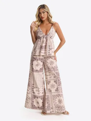 Produktbild von Langes zweiteiliges Damen-Pyjama-Set: Weste und Hose mit weitem Bein.
