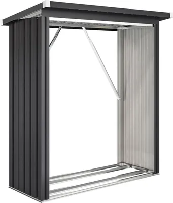 Productafbeelding van Overkapping voor houtopslag, staal, verhoogde vloer, schuine dak, 150x66,5x150 cm
