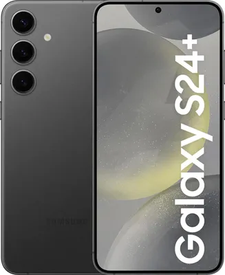 A product shot of a Samsung Galaxy S24+ smartphone, shown from the back and front.