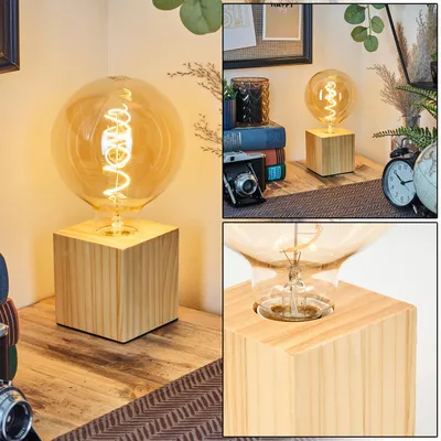 Produktbild von Caselette Tischlampe aus Holz in Naturfarben mit Schalter am Kabel
